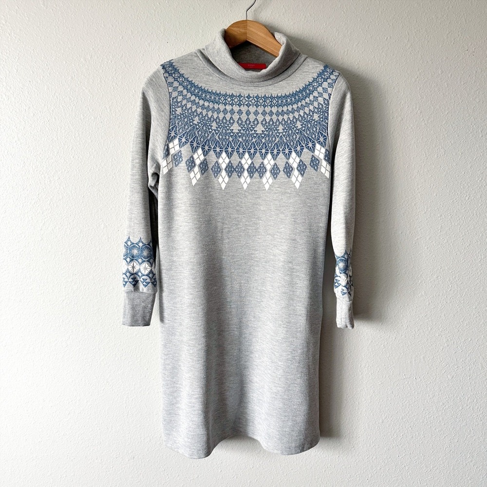 Graniph Lady F Gray Fair Isle Turtleneck Sweatshirt Sweater Dress Size Small‎